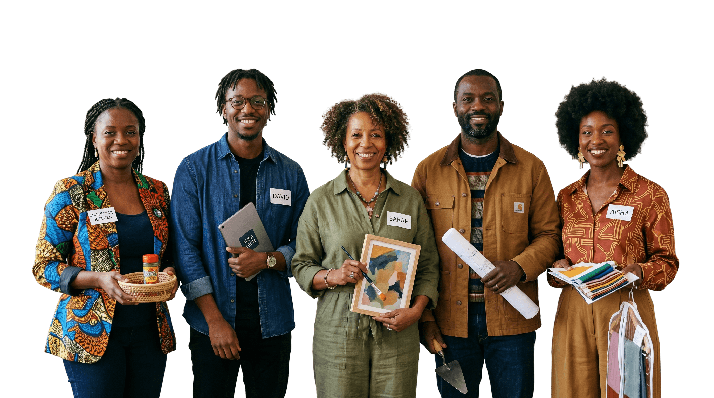 Small business owners — Maimuna, David, Sarah and Aisha